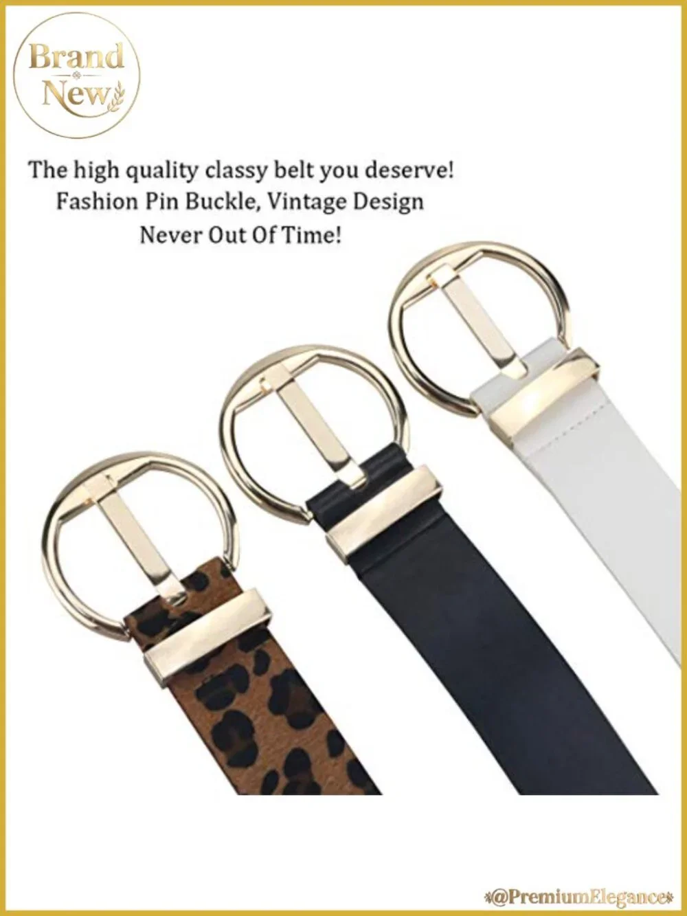 Leopard Print PU Leather Belt for Women Gold Buckle